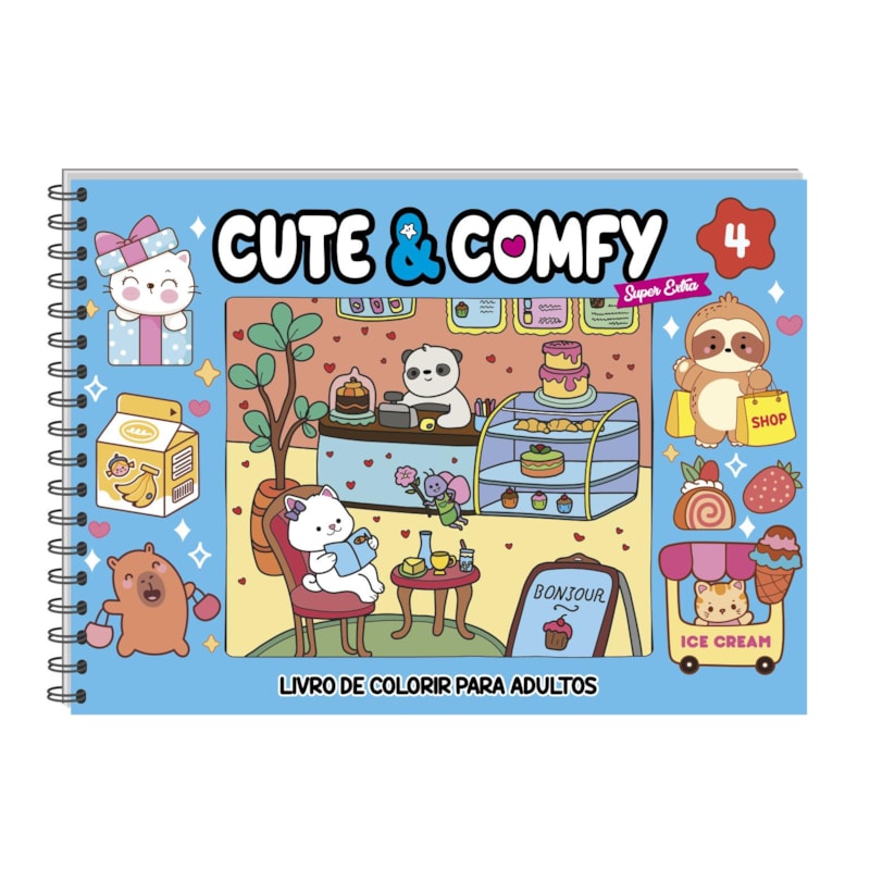 CUTE & COMFY SUPER EXTRA - LIVRO DE COLORIR ADULTO - CAPA DURA HOLOGRÁFICA