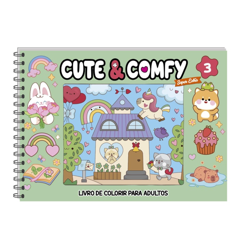 CUTE & COMFY SUPER EXTRA - LIVRO DE COLORIR ADULTO - CAPA DURA HOLOGRÁFICA