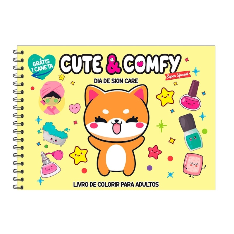 CUTE & COMFY SUPER SPECIAL EDIÇÃO 01 - LIVRO DE COLORIR ADULTO - DIA DE SKIN CARE - ACOMPANHA 1 CANETA