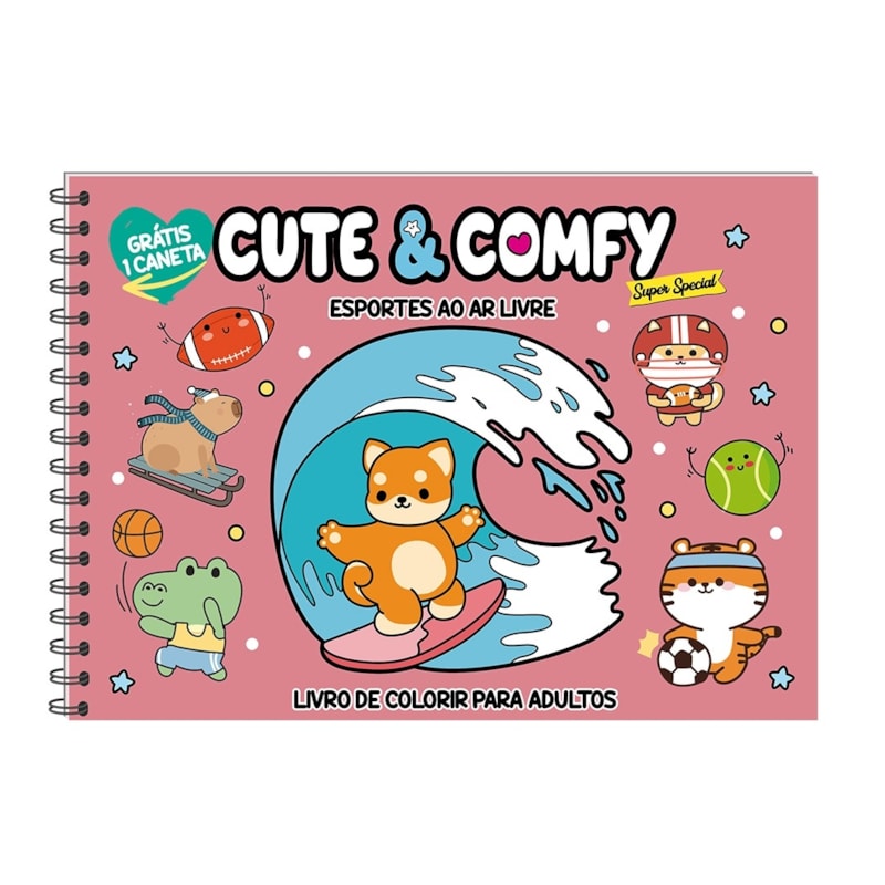 CUTE & COMFY SUPER SPECIAL - LIVRO DE COLORIR ADULTO - ESPORTES AO AR LIVRE - ACOMPANHA 1 CANETA