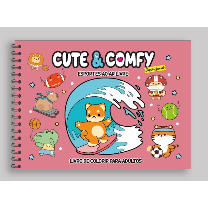 CUTE & COMFY SUPER SPECIAL - LIVRO DE COLORIR ADULTO - ESPORTES AO AR LIVRE - CAPA HOLOGRÁFICA