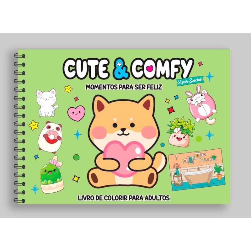 CUTE & COMFY SUPER SPECIAL - LIVRO DE COLORIR ADULTO - MOMENTOS PARA SER FELIZ - CAPA HOLOGRÁFICA