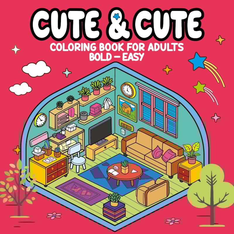 CUTE & CUTE COLORING BOOK FOR ADULTS - BOLD EASY - LIVRO DE COLORIR ADULTO