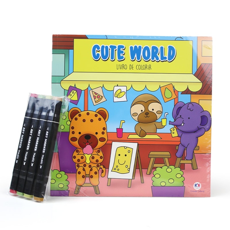 CUTE WORLD - LIVRO DE COLORIR COM 4 CANETINHAS