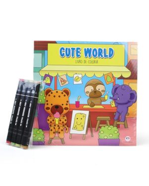 CUTE WORLD - LIVRO DE COLORIR COM 4 CANETINHAS