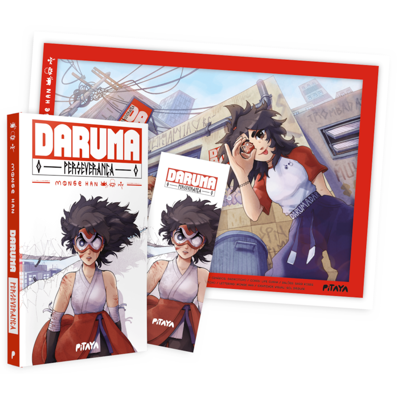 DARUMA: PERSEVERANÇA + PÔSTER + MARCADOR - PRIMEIRO VOLUME DA SÉRIE "DARUMA", DE MONGE HAN E VENCEDOR DO TROFÉU HQMIX