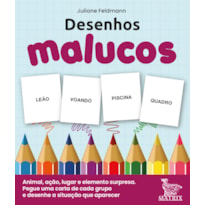 DESENHOS MALUCOS: ANIMAL, AÇÃO, LUGAR E ELEMENTO SURPRESA. PEGUE UMA CARTA DE CADA GRUPO E DESENHE A SITUAÇÃO QUE APARECER.