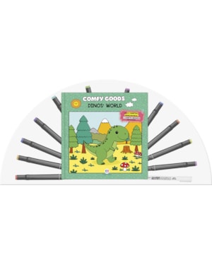 DINOS WORLD - LIVRO PARA COLORIR COM 12 CANETINHAS