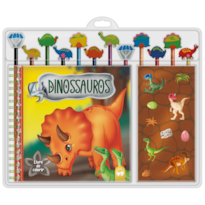 DINOSSAUROS: ESCOLAR LIVRO DE COLORIR COM 12 LÁPIS E 12 BORRACHAS TEMÁTICAS
