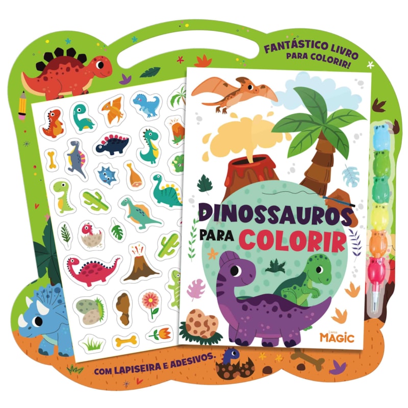 DINOSSAUROS - LAPISEIRA, GIZ DE CERA E ADESIVOS