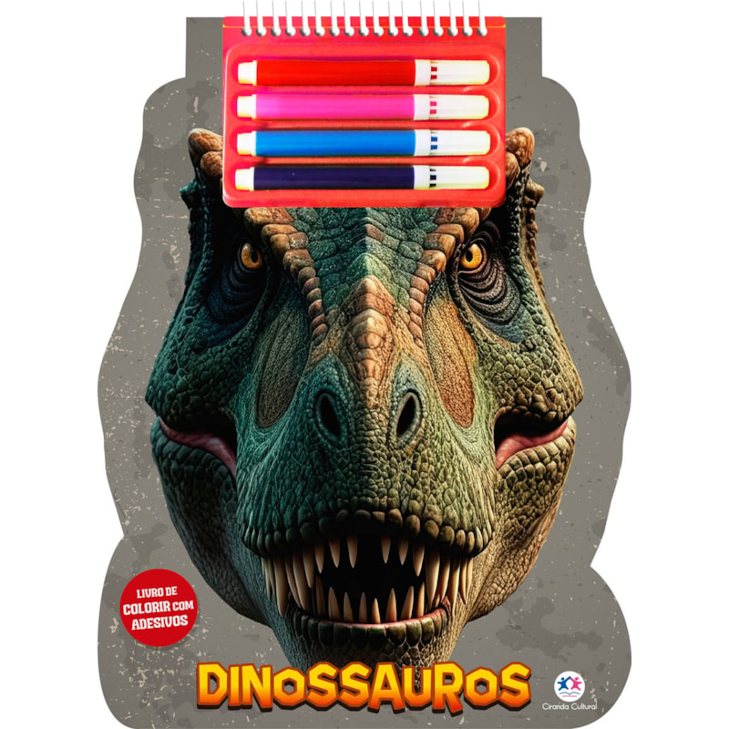 DINOSSAUROS: LIVRO DE COLORIR COM ADESIVOS E CANETINHAS