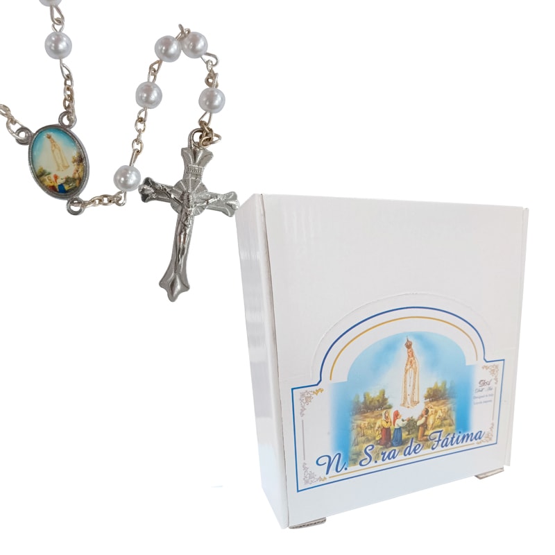 DISPLAY NOSSA SENHORA DE FATIMA DE PLASTICO CAIXA C/ 12 TERÇO