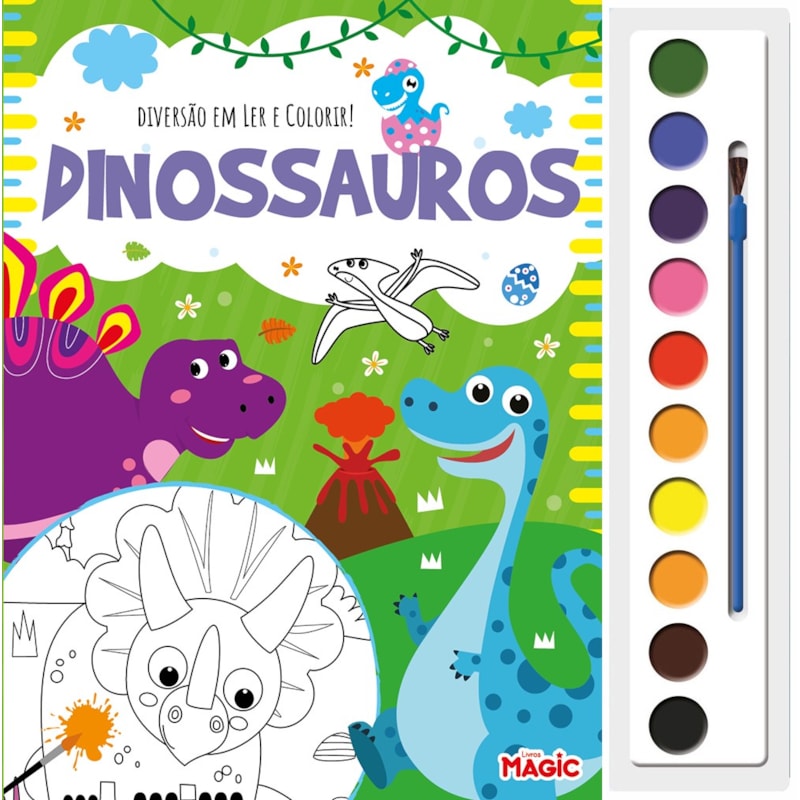 DIVERSÃO EM LER E COLORIR - DINOSSAUROS