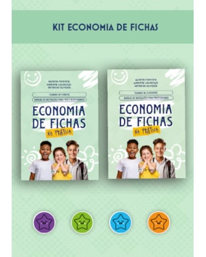Economia de fichas - KIT completo: Quadro de atividades 1 bloco com 40 folhas + Quadro de pontos 10 folhas + 2.400 etiquetas adesivas sendo: 600 un. verde, 600 un. laranja, 600 un. azul, 600 un. roxa.