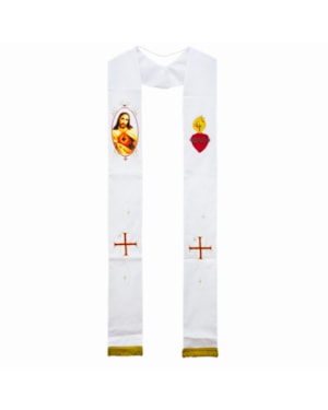 ESTOLA SAGRADO CORAÇÃO DE JESUS BRANCA COM FRANJA M