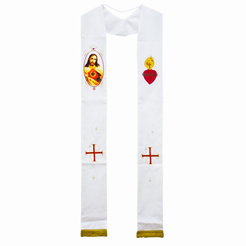 ESTOLA SAGRADO CORAÇÃO DE JESUS BRANCA COM FRANJA M