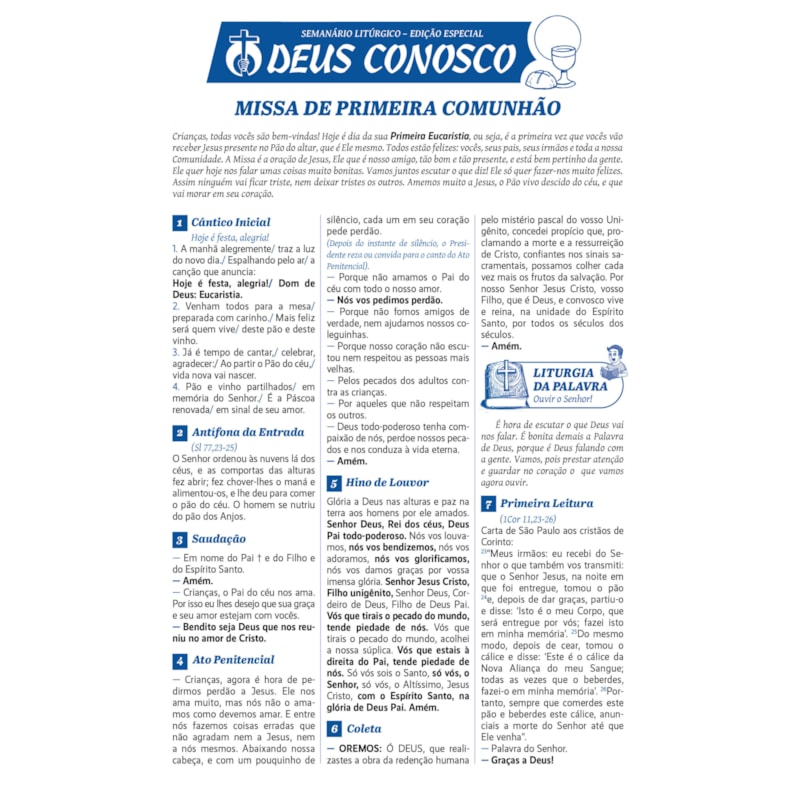 FOLHETO - MISSA DE PRIMEIRA COMUNHÃO