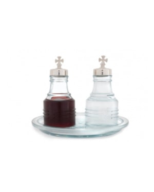 GALHETA DE VIDRO 15CM DE ALTURA 200ML TAMPA NIQUELADA