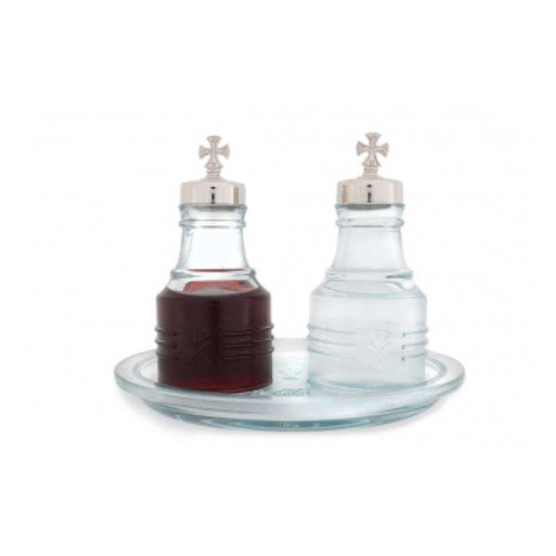 GALHETA DE VIDRO 15CM DE ALTURA 200ML TAMPA NIQUELADA