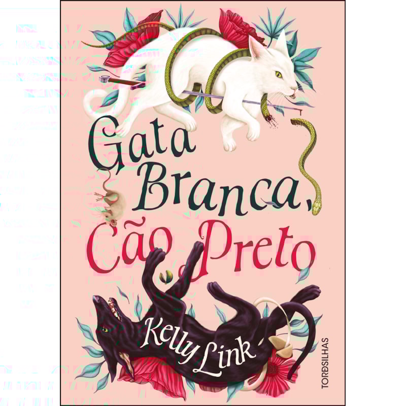 Gata branca, cão preto