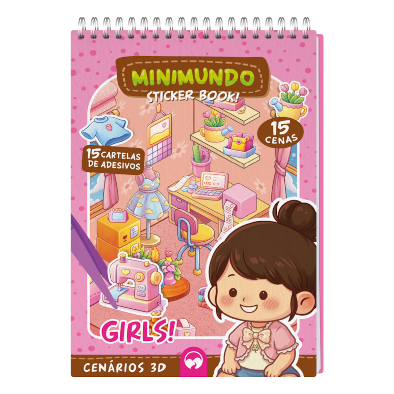 GIRLS - MINIMUNDO STICKER BOOK: 15 CENÁRIOS, 15 CARTELAS DE ADESIVOS PARA COLAR E PINÇA PLÁSTICA