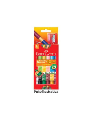 GIZ DE CERA FABER CASTELL COM 06 CORES BICOLOR