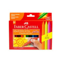 GIZ DE CERA FABER CASTELL JUMBO COM 12 CORES KIT 3 CORES NEON