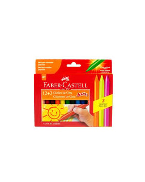 GIZ DE CERA FABER CASTELL JUMBO COM 12 CORES KIT 3 CORES NEON