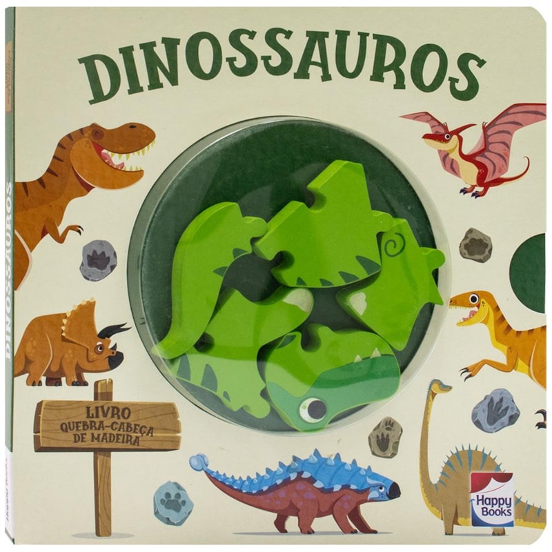 Happy Wood Livro Quebra-Cabeça de Madeira: Dinossauros
