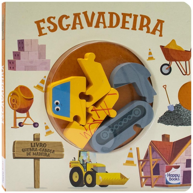 Happy Wood Livro Quebra-Cabeça de Madeira: Escavadeira