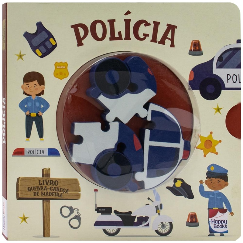 Happy Wood Livro Quebra-Cabeça de Madeira: Polícia