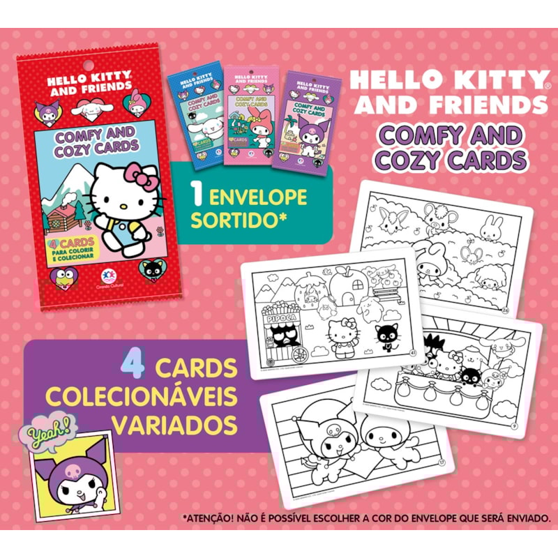Hello Kitty - Comfy and Cozy 4 Cards para colorir e colecionar