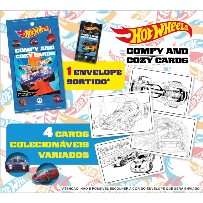 HOT WHEELS - COMFY AND COZY 4 CARDS PARA COLORIR E COLECIONAR