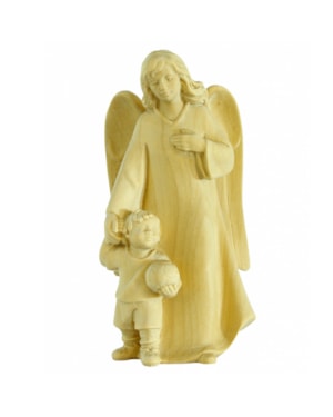 IMAGEM ANJO DA GUARDA COM MENINO 12CM DE ALTURA MADEIRA
