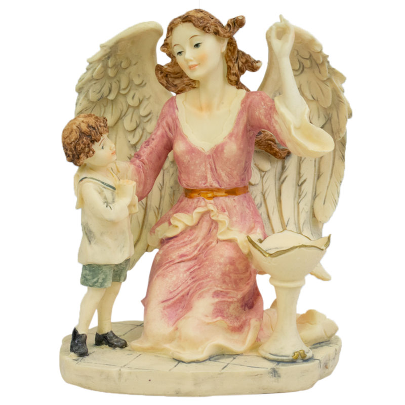 IMAGEM ANJO DA GUARDA COM  MENINO 15,5 CM DE ALTURA