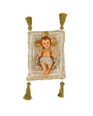 IMAGEM MENINO JESUS 18CM C/ ALMOFADA BRANCA/DOURADA