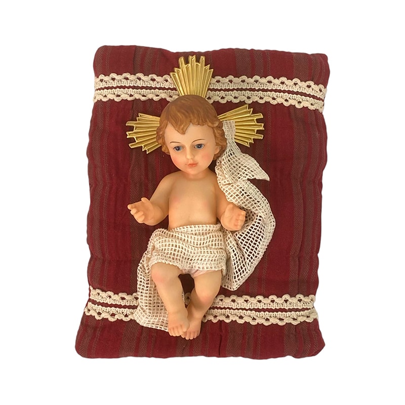 IMAGEM MENINO JESUS 25CM C/ ALMOFADA TECIDO VERMELHA