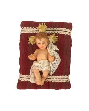 IMAGEM MENINO JESUS 25CM C/ ALMOFADA TECIDO VERMELHA