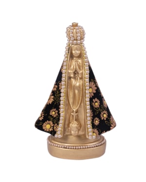 IMAGEM NOSSA SENHORA APARECIDA 20CM DE ALTURA MANTO PRETO FLORIDO