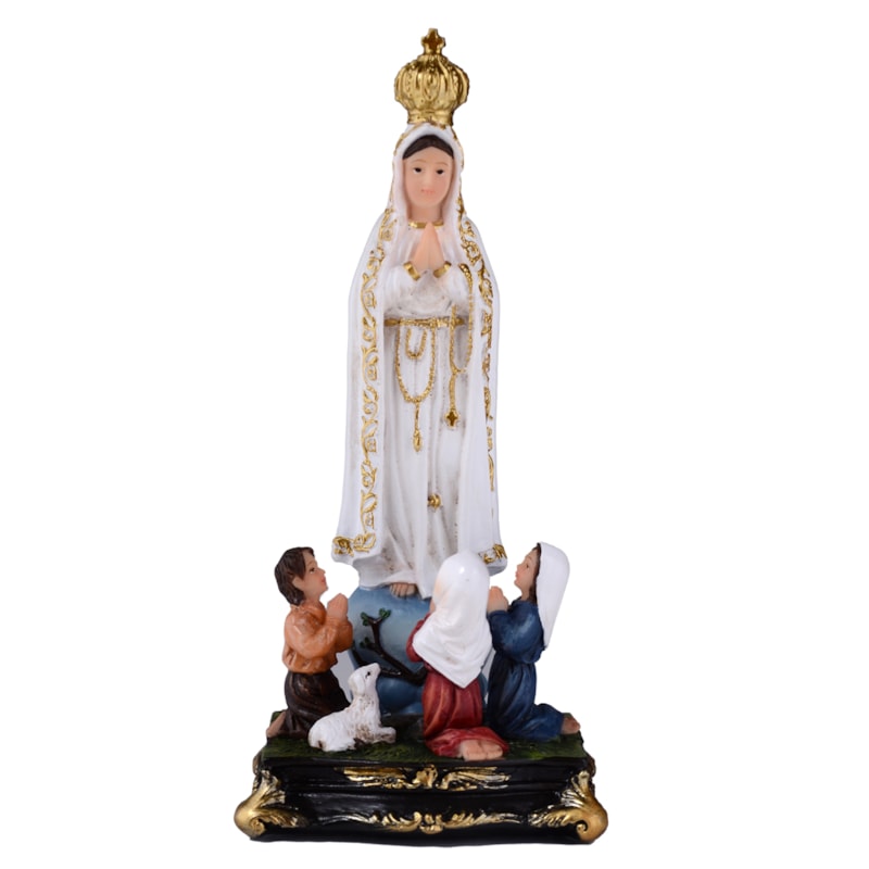 IMAGEM NOSSA SENHORA DE FÁTIMA COM PASTORES 13CM DE ALTURA