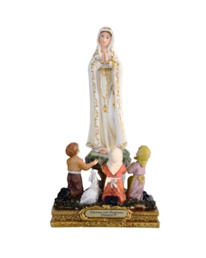 IMAGEM NOSSA SENHORA DE FÁTIMA COM PASTORES 15CM DE ALTURA
