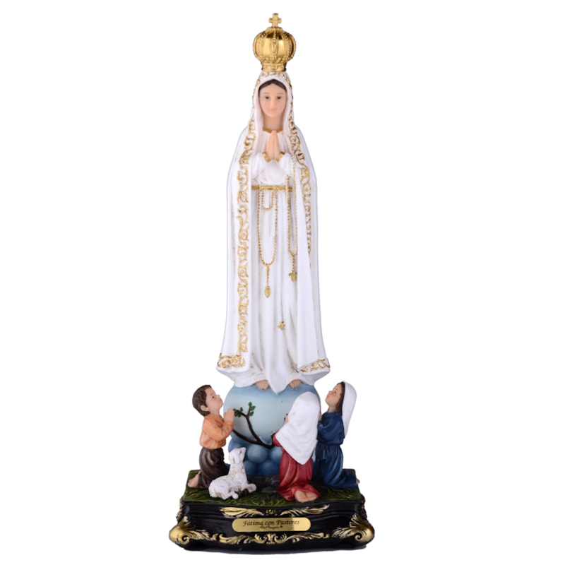IMAGEM NOSSA SENHORA DE FÁTIMA COM PASTORES 30CM DE ALTURA