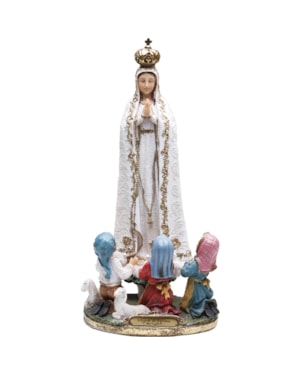 IMAGEM NOSSA SENHORA DE FÁTIMA COM PASTORES BARROCO 20CM DE ALTURA