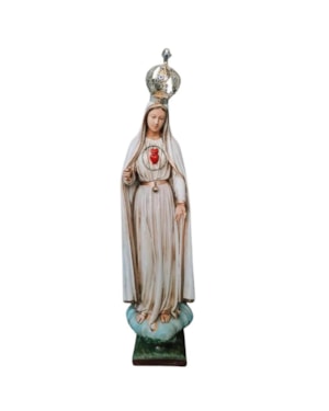 IMAGEM NOSSA SENHORA DE FÁTIMA, ENVELHECIDA, IMACULADO CORAÇÃO, RESINA, 54CM
