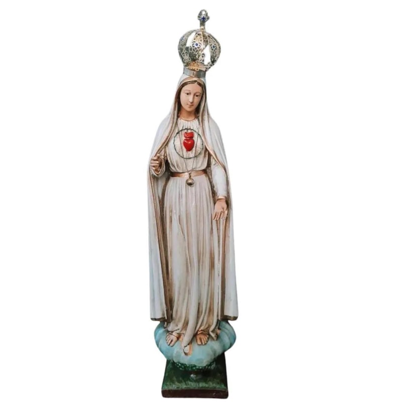 IMAGEM NOSSA SENHORA DE FÁTIMA, ENVELHECIDA, IMACULADO CORAÇÃO, RESINA, 54CM