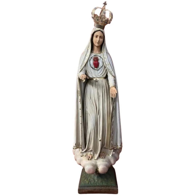 IMAGEM NOSSA SENHORA DE FÁTIMA, IMACULADO CORAÇÃO, ENVELHECIDA, RESINA, 110CM - COM COROA
