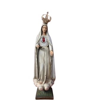 IMAGEM NOSSA SENHORA DE FÁTIMA, IMACULADO CORAÇÃO, ENVELHECIDA, RESINA, 110CM - COM COROA