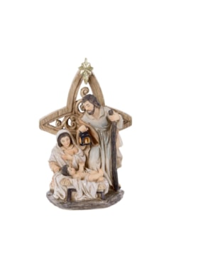 IMAGEM SAGRADA FAMÍLIA 15CM DE ALTURA PINTURA ROUPA BRANCA COM ESTRELA RUSTICA SANTINI