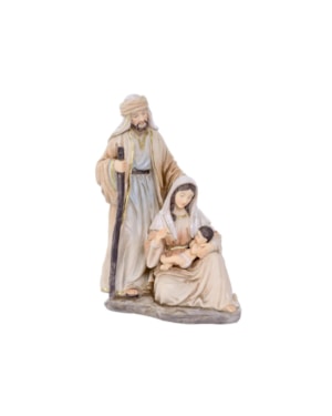 IMAGEM SAGRADA FAMÍLIA 22CM DE ALTURA MARIA SENTADA PINTURA BRANCA COM DETALHE DOURADO E VEU ESTILO PORCELANA SANTINI