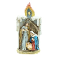 IMAGEM SAGRADA FAMÍLIA 23,5CM DE ALTURA PINTURA TRADICIONAL COM CABANA ESTILO CHAMA